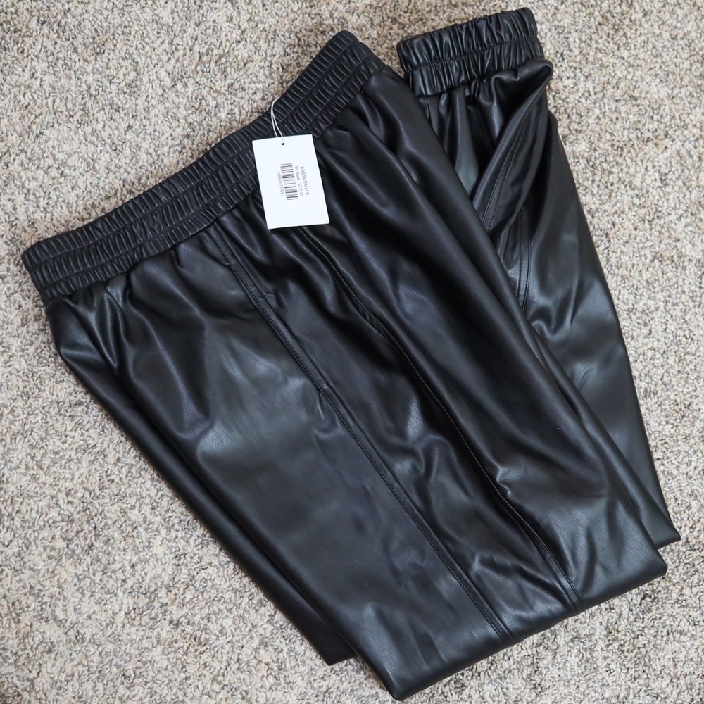 MISA Los Angeles Kasta Pants Joggers Tube Top Set Women M Black Faux Leather NWT - Picture 5 of 15